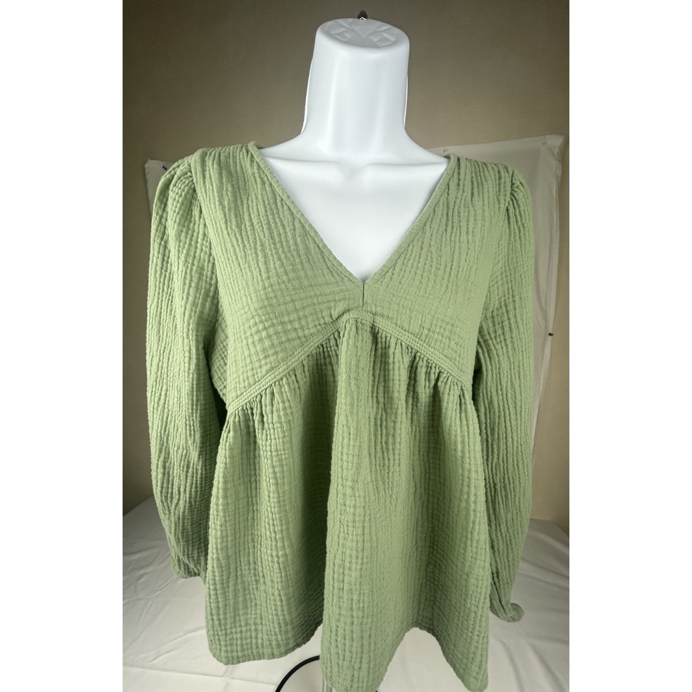 Madewell textured gauze and crinkle cotton women blouse green Size M